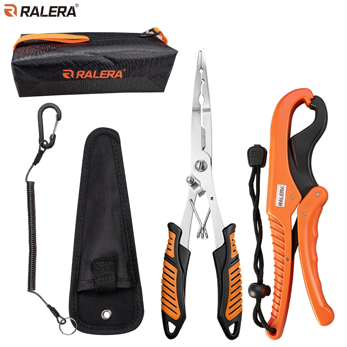 Professional fishing gear set: line cutter, ring opener, fishing pliers, fish clamp, storage bag, durable fishing equipment