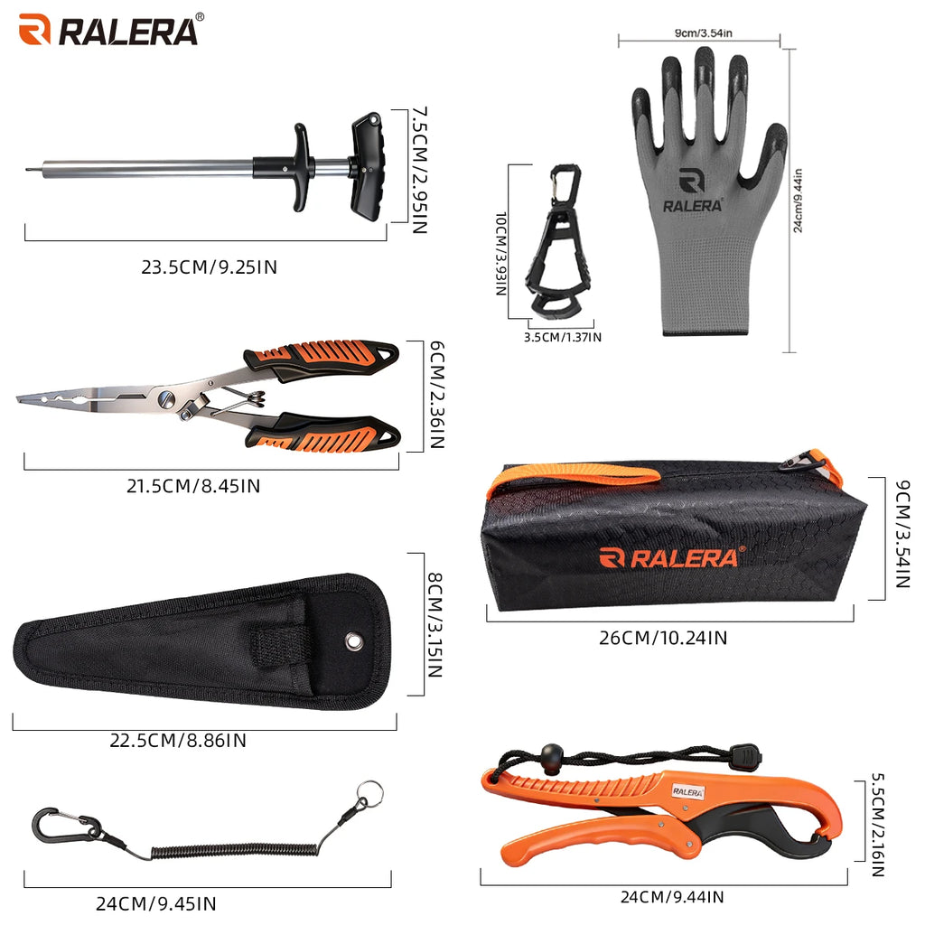 Professional fishing gear set: line cutter, ring opener, fishing pliers, fish clamp, storage bag, durable fishing equipment